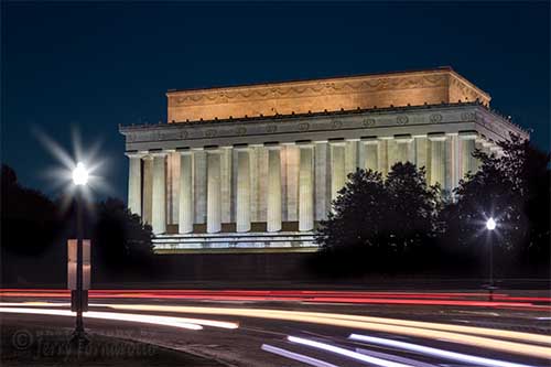 Lincoln Memorial and Car Light Trails