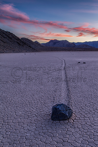 Racetrack Playa is one of Death Valley most interesting and scenic locations. Rocks on the dry lakebed slide leaving racks in the sediment after rainstorms.