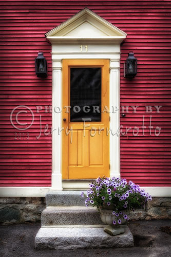 An okra color door from Newburyport, Massachusetts.