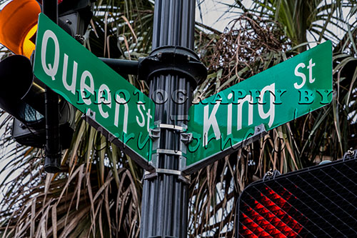 Street signs on the corner of King and Queen Streets, Charleston, SC.