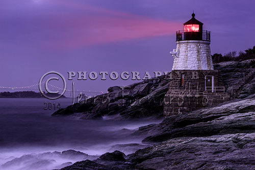 Castle Hill Lighthouse marks the entrance to the Narragansett Bay in Newport, Rhode Island. Completed in 1890 the lighthouse was built into the cliff face. The light is built out of granite and stands thirty-four feet tall.