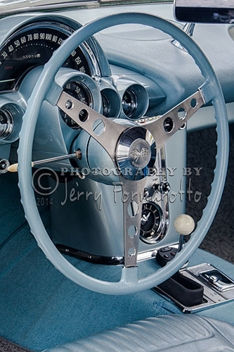 "Blue-gray" interior of a 1958 fuel-injected Chevrolet Corvette.