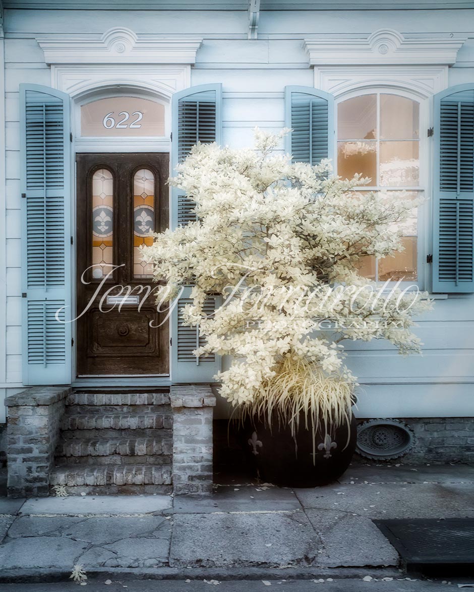 "Shotgun Home Facade Infrared" Typical shotgun house in the French quarter of New Orleans.