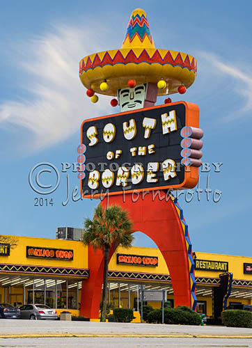 “South of the Border” is a rest stop on Interstate 95 at the borders of South Carolina and North Carolina. This tourist stop was established in 1949. The giant 97 foot tall sign “Pedro” quickly became a landmark for weary travelers to stop.