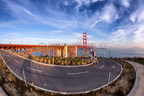 "Cyclist and Golden Gate Bridge"