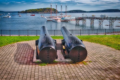 Antique cannons overlooking Bar Harbor, Maine.