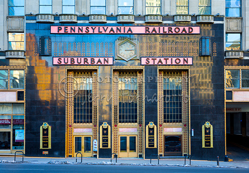 The "Suburban Station" is located in the Center City Philadelphia on 16th Street and JFK Boulevard. The station with its art deco facade was built in 1938.