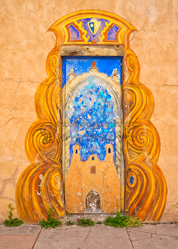 A colorfully painted door in Taos, New Mexico.