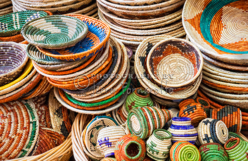 Colorful woven baskets being sold by a street vender in Santa Fe, New Mexico. Sony A7R, FE 24-70mm FA ZA OSS