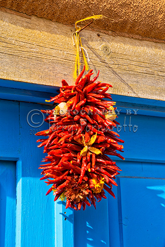 Bunches of dry chilies on display at a market in Santa Fe, New Mexico.
