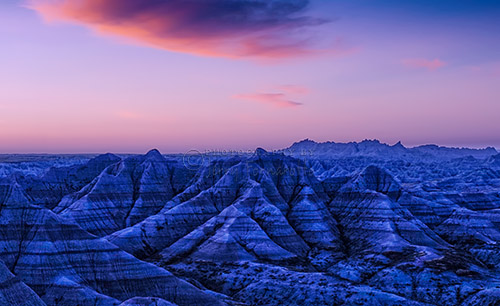 Moments before the early morning light reached the rugged terrain of the Badlands.