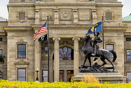 Montana State Capitol Building is located in the city of Helena. The statue in front of the building is a depiction of the Civil War Union Gerneal Thomas Francis Meager. Meger became the governor of the Territory of Montana.
