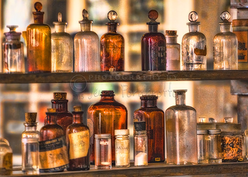 Old apothecary bottles from the Thomas Edison National Historical Park, West Orange, New Jersey.