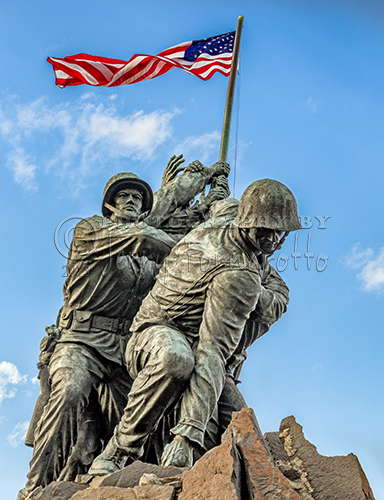 The Marine Corps War Memorial memorial is dedicated to all U.S. Marine Corps personnel who have died in the defense of the United States since 1775. It is located in Washington D.C. near the Arlington National Cemetery.