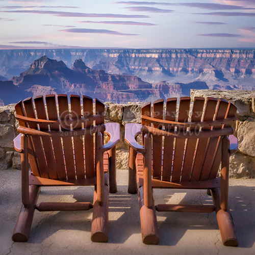 Two chairs on the deck of the Grand Canyon Lodge North Rim.