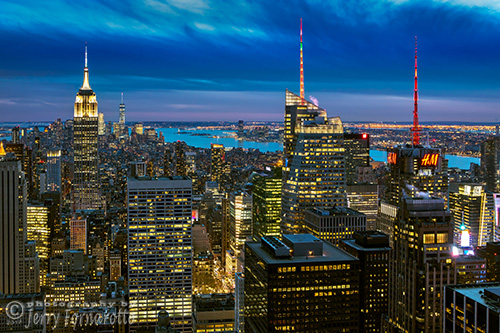 The view from the top of the Rockefeller Center looking downtown Manhattan. 