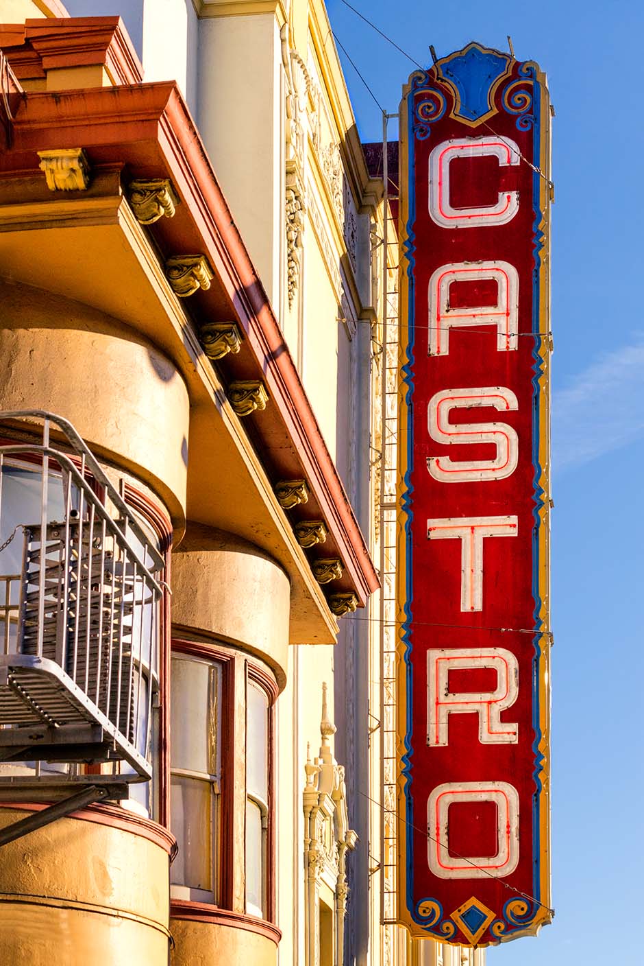 The Castro is located on Castro Street in San Francisco, CA. The theatre was built in 1922 and is one of the few remaining movie houses still in use from that period.