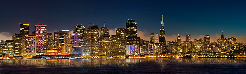 The view of the San Francisco skyline from Treasure Island.